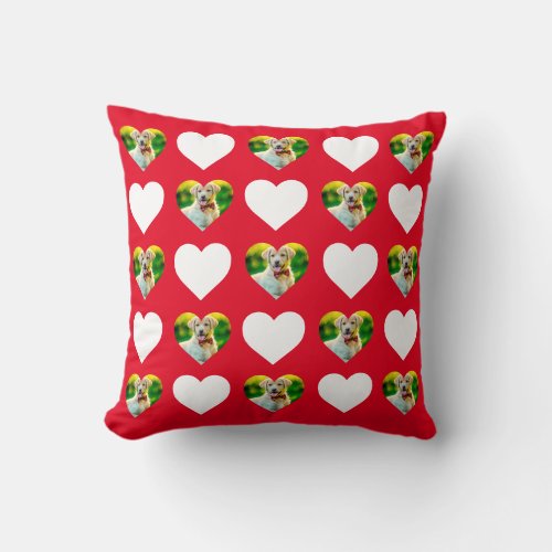 Customizable Pet and Hearts Pattern Red Throw Pillow