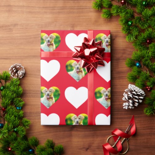 Customizable Pet and Hearts Pattern Red Wrapping Paper
