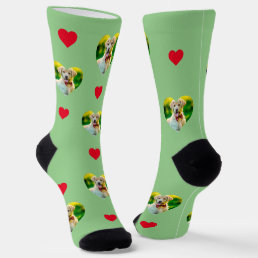Customizable Pet and Hearts Pattern Sage Socks