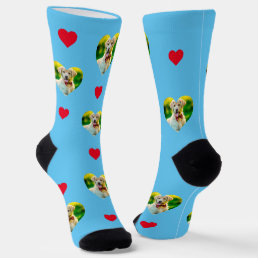 Customizable Pet and Hearts Pattern Sky Blue Socks