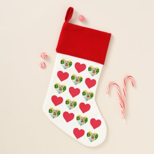 Customizable Pet and Hearts Pattern White Christmas Stocking