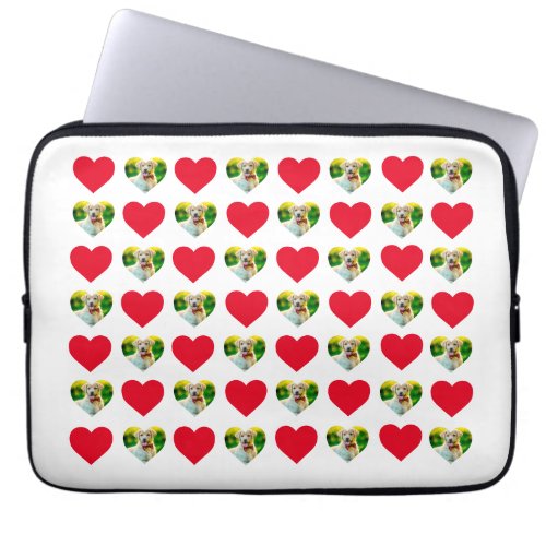 Customizable Pet and Hearts Pattern White Laptop Sleeve