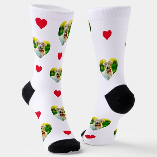 Customizable Pet and Hearts Pattern White Socks
