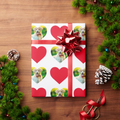 Customizable Pet and Hearts Pattern White Wrapping Paper