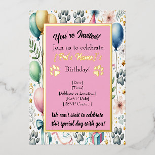 Customizable Pet Birthday Foil Invitation