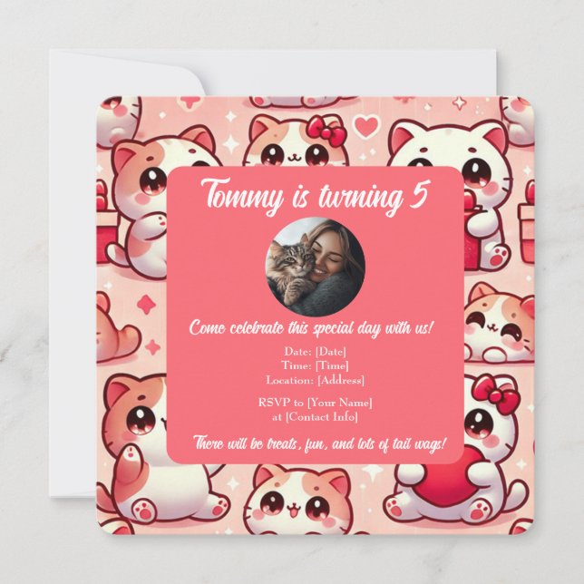 Customizable Pet Birthday Invitation with Photo  (Front)