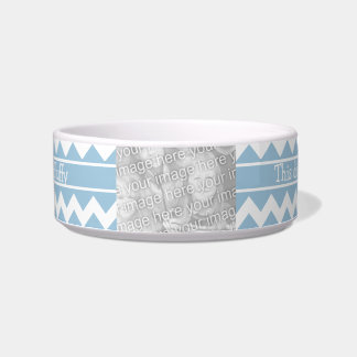Customizable Pet Bowl Photo Blue/White Chevrons