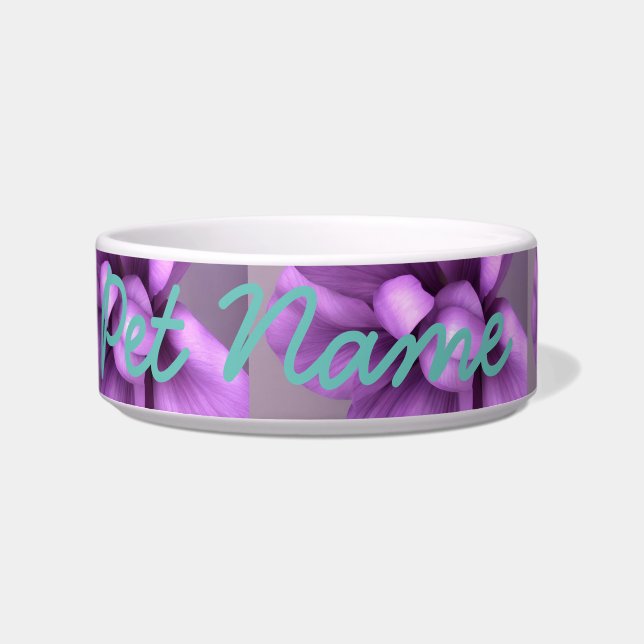 Customizable PET BOWL Purple Flowers w/ blue (Front)