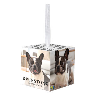 Customizable Pet Dog Memorial Photo Keepsake Cube Ornament