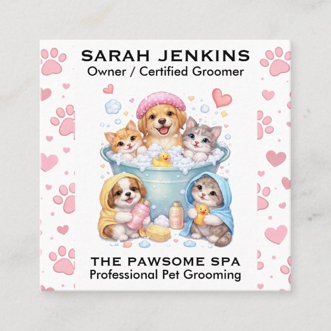 Customizable Pet Grooming Business Card  (Front)