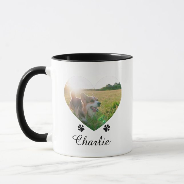Customizable Pet Heart-Shaped Photo Template Text  Mug (Left)