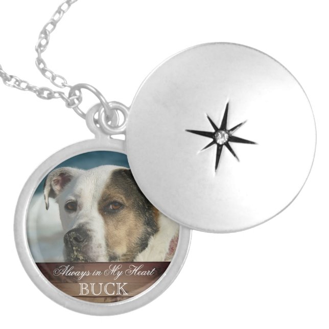 Customizable Pet Memorial Photo Keepsake Rustic Silver Plated Necklace (Front)