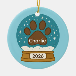 Customizable Pet Paw Print Snow Globe Ornament 