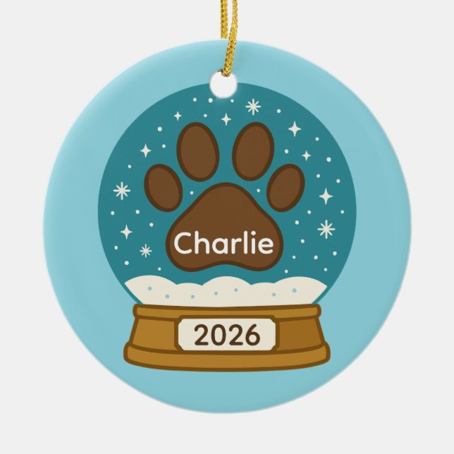 Customizable Pet Paw Print Snow Globe Ornament  (Front)