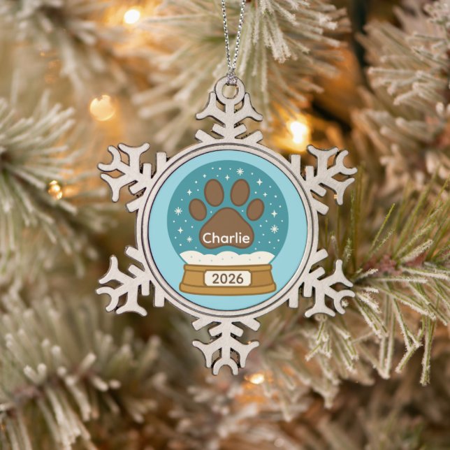 Customizable Pet Paw Print Snow Globe Ornament  (Tree)
