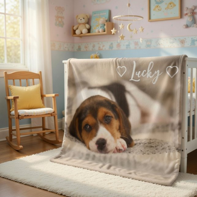 Customizable Pet Photo and Name Fleece Blanket (Creator Uploaded)