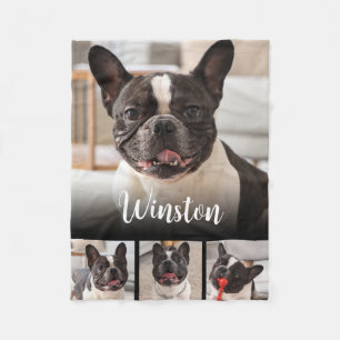 Customizable Pet Photo Collage Dog Name Fleece Blanket