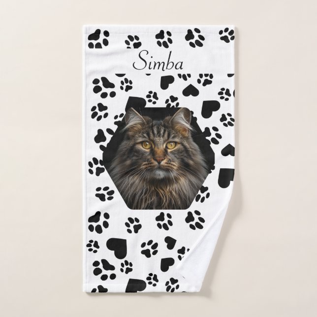 Customizable Pet Photo & Name & Paw Print Pattern Hand Towel (Hand Towel)
