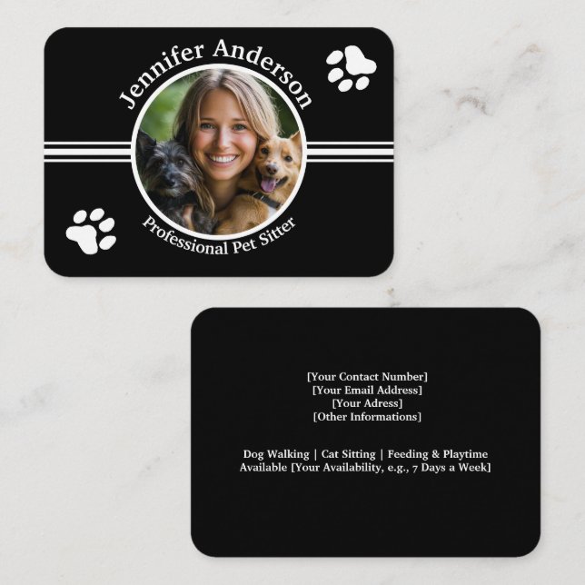 Customizable Pet Sitter Business Card with Photo  (Front/Back)