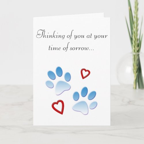 Customizable Pet Sympathy Card Paws and Hearts