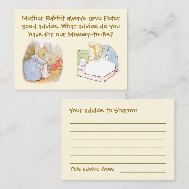 Customizable Peter Rabbit Baby Shower advice cards (Front/Back)