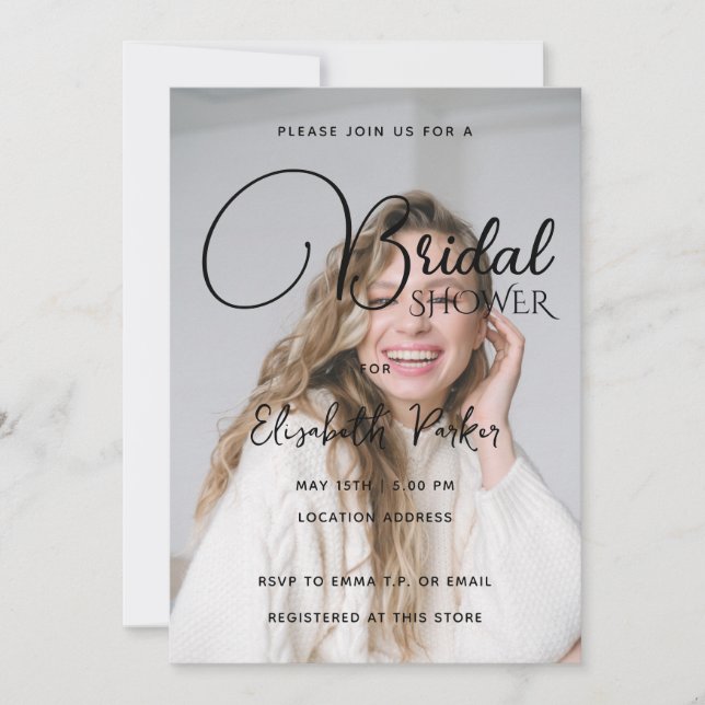 Customizable Photo and Black Text Bridal Shower Invitation (Front)