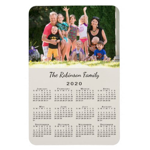 Customizable Photo and Name Beige 2020 Calendar Magnet