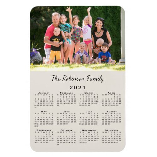 Customizable Photo and Name Beige 2021 Calendar Magnet
