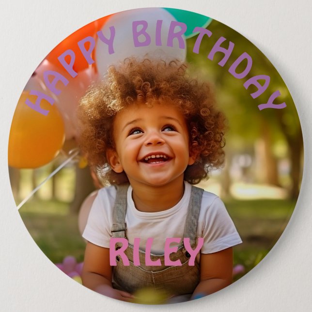 Customizable Photo and Name Birthday Button (Front)