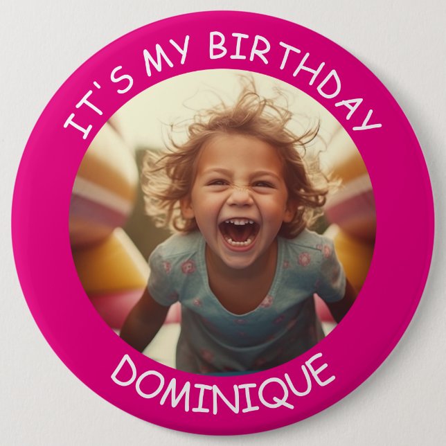 Customizable Photo and Name Birthday Button (Front)