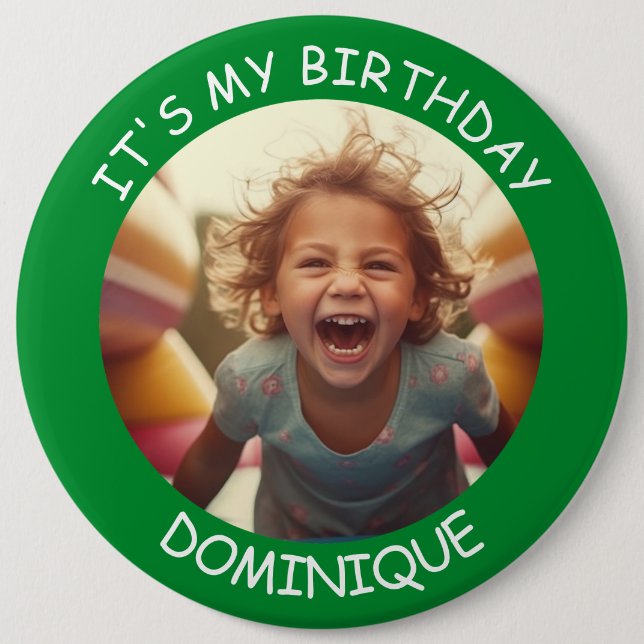 Customizable Photo and Name Birthday Button (Front)