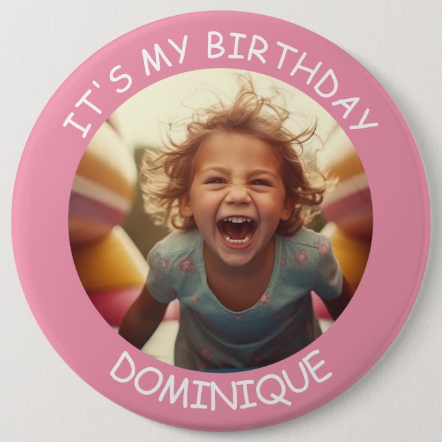 Customizable Photo and Name Birthday Button (Front)