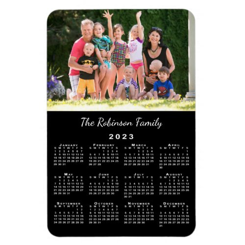 Customizable Photo and Name Black 2023 Calendar Magnet