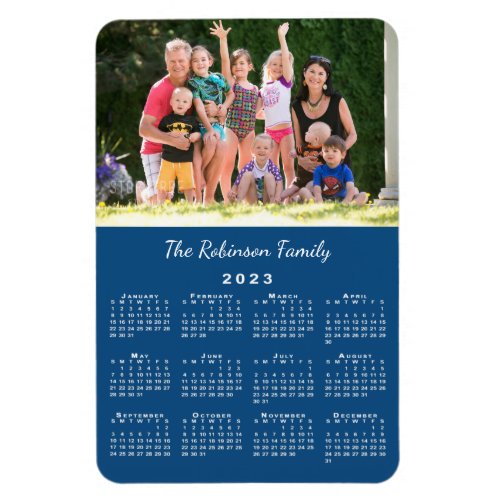 Customizable Photo and Name Blue 2023 Calendar Magnet