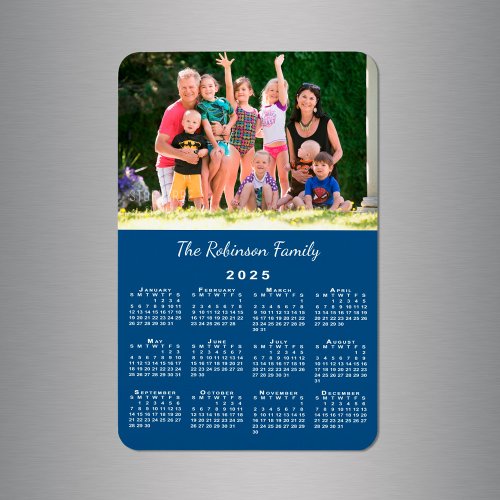 Customizable Photo and Name Blue 2025 Calendar Magnet