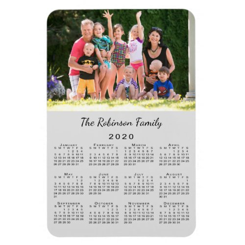 Customizable Photo and Name Gray 2020 Calendar Magnet