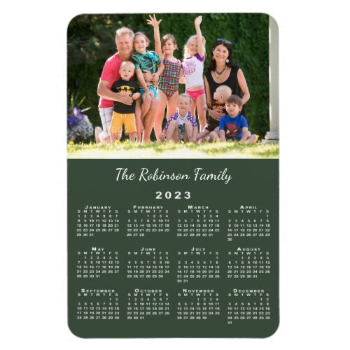 Customizable Photo and Name Green 2023 Calendar Magnet
