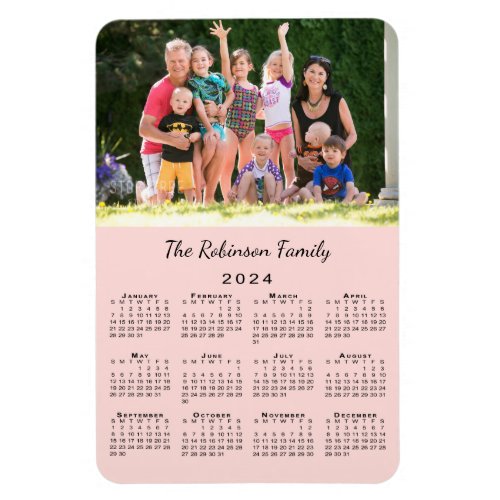 Customizable Photo and Name Pink 2024 Calendar Magnet