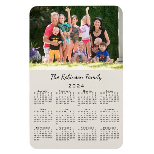 Customizable Photo and Name Tan 2024 Calendar Magnet