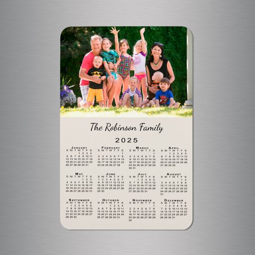 Customizable Photo and Name Tan 2025 Calendar Magnet