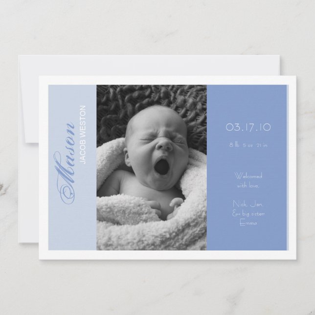 Customizable Photo Birth Announcement Boy (Front)