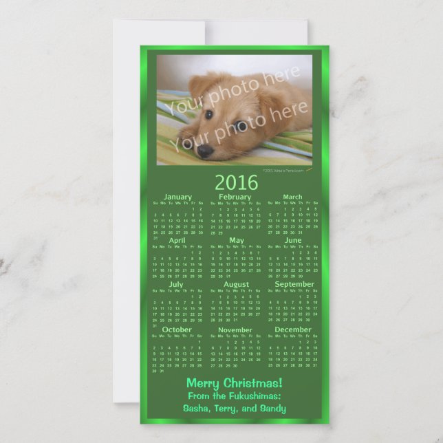 Customizable Photo Card 2016 Calendar Green Xmas (Front)