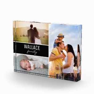 Customizable Photo Collage Family Script Keepsake Block