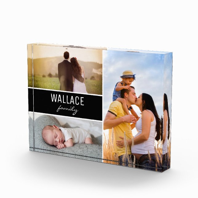 Customizable Photo Collage Family Script Keepsake Block (Right)
