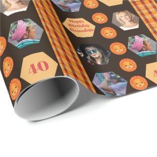 Customizable Photo Ethnic Bohemian Orange Black Wrapping Paper