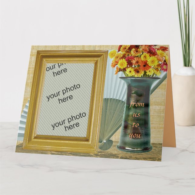 Customizable Photo Frame Fan Vase Flowers Us You Card (Front)