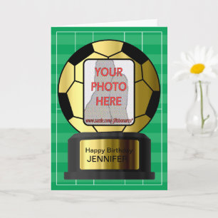 Customizable photo GOLD soccer  birthday cards