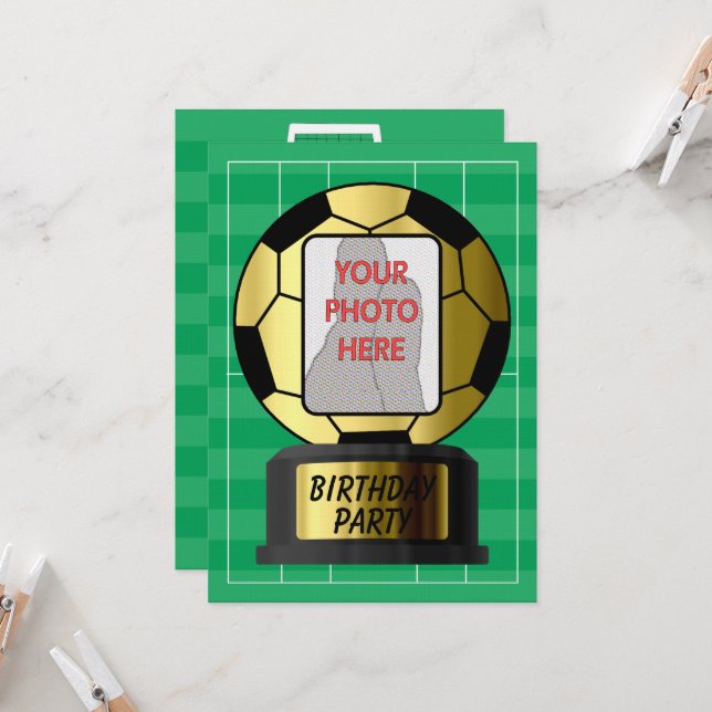 Customizable photo golden soccer ball  invitations (Front/Back In Situ)