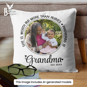 Customizable Photo GRANDMA ESTABLISHED Throw Pillow