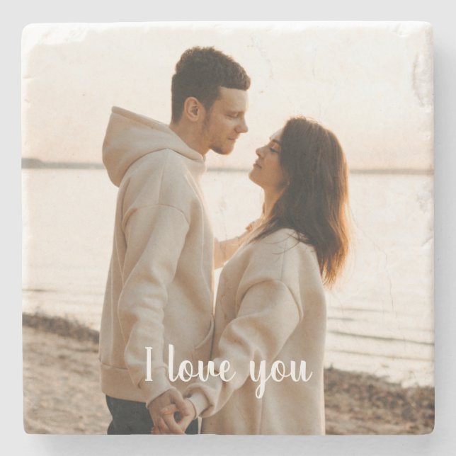 Customizable Photo 'I Love You' Valentine's Day  Stone Coaster (Front)
